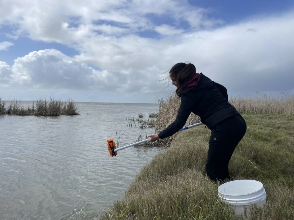 Caylee Hartman undertaking eDNA water sample collection (Photo: Nick Whiterod).